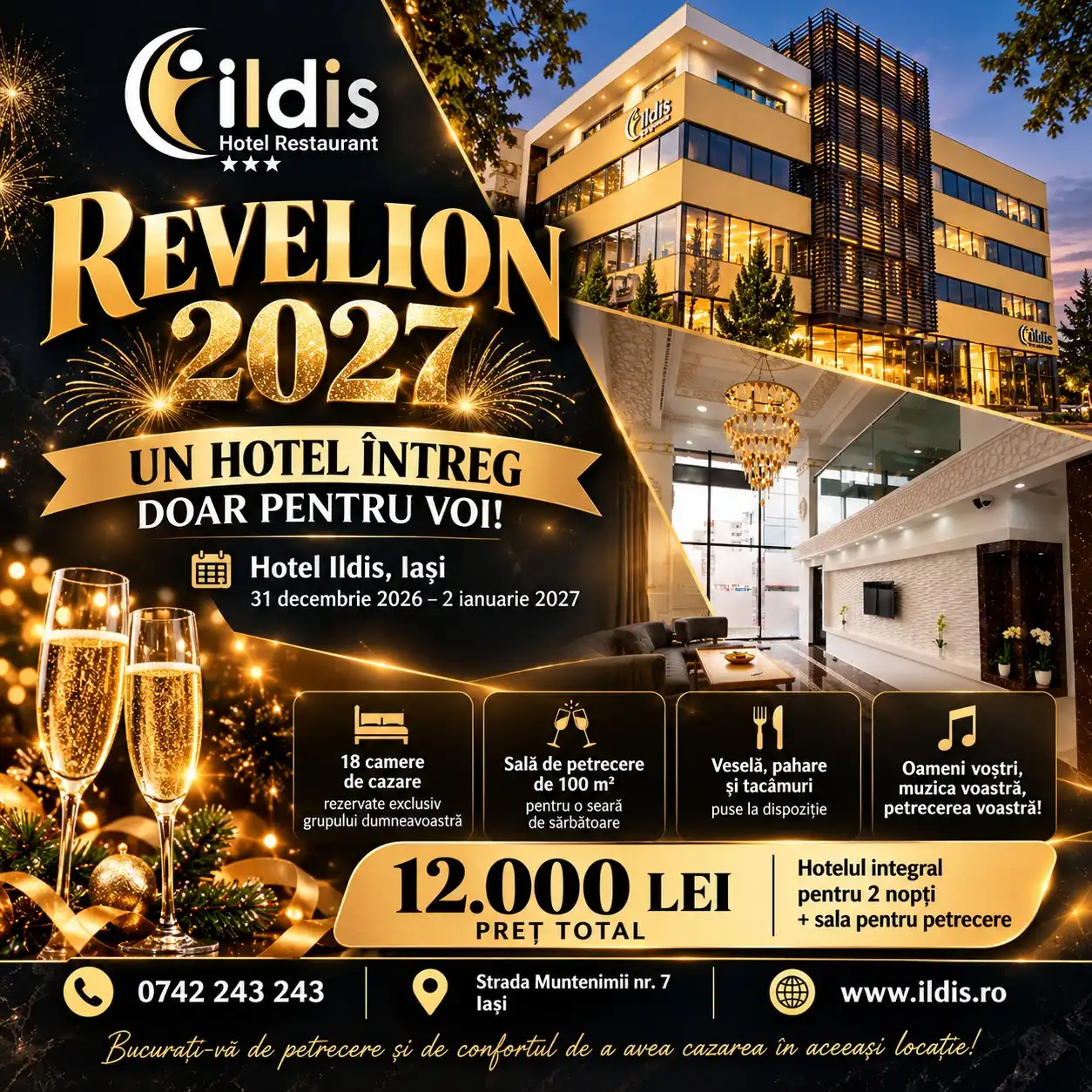 Oferta Revelion 2027 Hotel Ildis Iași – hotel integral și sală de petrecere